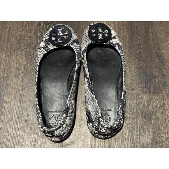 Tory Burch Python Snake Ballerina Ballet Flat Women Shoes Sz 6.5 Black Logo - Picture 9 of 12